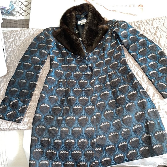 Navy blue brown design long blazer - Picture 3 of 4